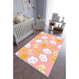 10 Post Online Pembe Sarı Kaymaz Oval Kesme 140x200 cm Çocuk Odası Halı