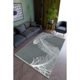 10 Post Online Salon Halısı Modern Gri Yolluk Kaymaz Yuvarlak Oval Kesme Ince Yıkanabilir Halı - 140 x 260 cm