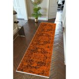 10 Post Onlineyolluk Koridor Turuncu Dijital Baskı Kaymaz Yuvarlak Oval Kesme Ince Yıkanabilir Halı - 70 x 150 cm