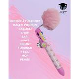 10 Renkli Tükenmez Kalem Ponpon Başlıklı Siyah Sarı Mavi Kırmızı Turuncu Yeşil Mor Pembe Pembe Tek Ebat