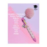 10 RENKLİ TÜKENMEZ KALEM PONPON BAŞLIKLI SİYAH SARI MAVİ KIRMIZI TURUNCU YEŞİL MOR PEMBE