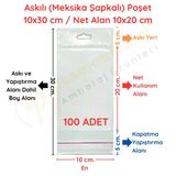 10 X 30 Cm (Kapalı Hali 10 X 20 Cm) 100 Adet Askılı Poşet - Meksika Şapkalı Vitrin