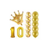 10 Yaş Kral Taçlı Gold Konfetili Şeffaf Balon Seti