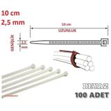 100 Adet 10cmx2.5mm Beyaz Plastik Cırt Kelepçe Kablo Bağı