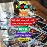 100 Adet 10X15 Cm Fotoğraf Baskısı Deri Albüm Hediyeli Set