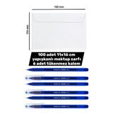 100 adet 11x16 cm yapışkanlı mektup zarfı 6 adet tükenmez kalem Türk Malı Yerli üretim