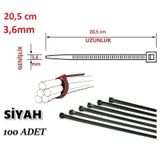 100 Adet 20Cm X 3.6Mm Plastik Cırt Kelepçe Kablo Bağı Siyah