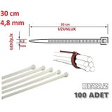100 Adet 30cmx4,8mm Beyaz Plastik Cırt Kelepçe Kablo Bağı