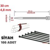 100 Adet 30cmx4,8mm Siyah Plastik Cırt Kelepçe Kablo Bağı