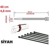 100 Adet 40cmx4,8mm Siyah Plastik Cırt Kelepçe Kablo Bağı