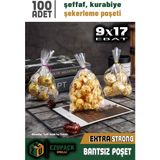 100 Adet 9X17 Düz (Bantsız) Şeffaf Jelatin Parlak Kurabiye Aksesuar Poşeti Ambalaj Paketi