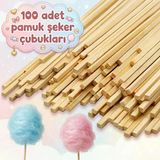 100 Adet Ahşap Pamuk Şeker Çubuğu Pamuk Şeker Servis Çubuğu 30Cm Uzunluk Pamuk Şeker Çubuk Cotton Candy