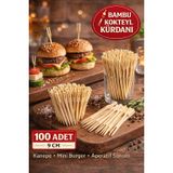 100 Adet Bambu Çatallı Kürdan 9 cm Kokteyl Kürdanı Aperatif Sunum Kürdanı Mini Burger Kürdanı KLNT-KP-KRD-003_PK