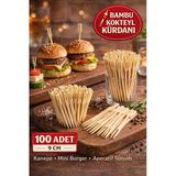 100 Adet Bambu Çatallı Kürdan 9 cm Kokteyl Kürdanı Aperatif Sunum Kürdanı Mini Burger Kürdanı