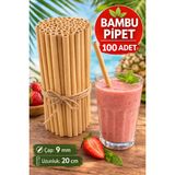 100 Adet Bambu Pipet 9mm x 20cm Kalın Smoothie Pipeti Doğal Çevre Dostu