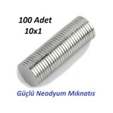 100 Adet Çap 10Mm X Kalınlık 1Mm Yuvarlak Güçlü Neodyum Mıknatıs