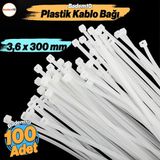 100 Adet Cırt Kelepçe 3,6X300 Mm Plastik Beyaz Renk Zip Kablo Bağı Çok Amaçlı Bağlama