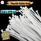 100 Adet Cırt Kelepçe 3,6X370 Mm Plastik Beyaz Renk Zip Kablo Bağı Çok Amaçlı Bağlama