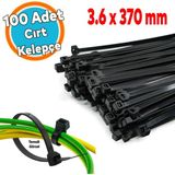 100 ADET Cırt Kelepçe 3,6x370 mm Plastik Siyah Renk Zip Kablo Bağı Çok Amaçlı Bağlama Uzun