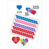 100 Adet Kalp Etiket 4 Renk Kırmızı Mavi Mor Pembe Renk 2 cm Kalp Temalı Sticker Seti