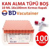 100 Adet Kan Alma Tüpü, Kırmızı Kapak, Serum Tüpü 10ml 16x100mm, Bd Vacutainer