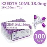 100 Adet Kan Alma Tüpü, Mor Kapak, K2E K2EDTA 10ml 18mg 16x100mm, Bd Vacutainer