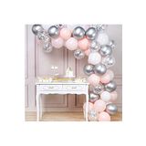 100 Adet Konfetili Makaron Balon(Pembe, Beyaz, Şeffaf Krom Gümüş)