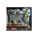 100 Adet Konsept Parti Balonu Yeşil, Şeffaf, Gold, Beyaz +Balon Zinciri Hediye