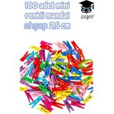 100 Adet Mini Renkli Mandal Ahşap 2,5 cm - 001-Renkli