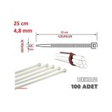 100 Adet Pemsan 25Cm X 4.8Mm Plastik Cırt Kelepçe Beyaz