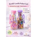 100 Adet Renkli Saç Lastiği Seti – Klipsli Şişede Mini Lastik – Kız Çocuk Saç Toplama Lastiği