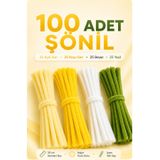 100 Adet Şönil Tel 30 cm Sarı Beyaz Yeşil Tüylü Hobi Teli El İşi ve DIY Çiçek Yapımı