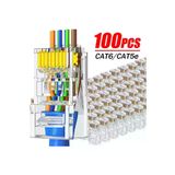 100 Adet Yeni Nesil Delikli Rj45 Cat5 Cat6 Ethernet Internet Kablo Soketi Konnektör 8p8c Jack Utp Uç