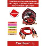 %100 Bakır 0.50MM Kalın Kablo 1200 Amper Güçlü Oto 2 Metre Akü Takviye Hızlı Şarj Kablosu Uyumlu