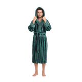 %100 Bambu Erkek Kapüşonlu Çizgili Sabahlık/Bornoz Yeşil 2XL
