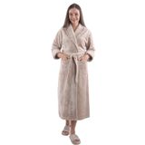 %100 Bambu Kadın Şal Yaka Uzun Sabahlık/Bornoz Bej 2XL