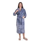 %100 Bambu Kadın Şal Yaka Uzun Sabahlık/Bornoz Füme 2XL
