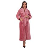 %100 Bambu Kadın Şal Yaka Uzun Sabahlık/Bornoz Pudra 3XL