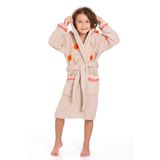 %100 Bambu Kız Çocuk Kapüşonlu Çiçek Desenli Sabahlık/Bornoz Bej 9-10 Yaş