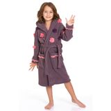 %100 Bambu Kız Çocuk Kapüşonlu Çiçek Desenli Sabahlık/Bornoz Mor 7-8 Yaş
