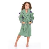 %100 Bambu Kız Çocuk Kapüşonlu Çiçek Desenli Sabahlık/Bornoz Yeşil 9-10 Yaş