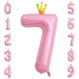 100 cm Taç Pembe 7 Numara Balon, Büyük Birleştirilmiş Bebek Pembe Folyo Mylar Helyum Rakam 7 Balon Kız 7. Doğum Günü Partisi Dekorasyonları Yıl Dönümü Dekor Tema Parti Malzemeleri