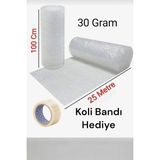 100 cm x 25 Metre Balonlu Naylon Koli Bandı Hediyeli Eşya Sarma Koruma Naylonu Patpat - 1 Adet - Şeffaf