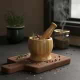 %100 Doğal Bambu Havan ve Havaneli Seti - Ergonomik Baharat Öğütücü Sarımsak Ezici Havanda