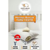 %100 Doğal Merinos Boncuk Kuzu Yünü Dolgulu Yastık 50 x 70 cm Ebat 1000 Gram - Beyaz