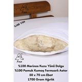 %100 Doğal Merinos Kuzu Yünü Dolgulu Kokusuz Yıkanabilir Yün Yastık (50X70 cm Ebat - 1700 Gr) - Beyaz - 50 x 70 cm