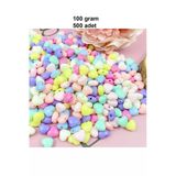 100 Gr (500 Adet) Şeker Rengi Akrilik Kalp Boncuklar Renkli Karışık Plastik Pastel Boncuklar Ara Boncuk Kalp Şekilli Kol