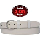 %100 Hakiki Deri, 3 cm Beyaz Rugan Klasik Kadın Kemeri, Business, Iş Kadını, Kumaş, Takım KEMERI-R01 - 95 cm