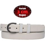 %100 Hakiki Deri, 3 cm Beyaz Rugan Klasik Kadın Kemeri, Business, Iş Kadını, Kumaş, Takım KEMERI-R03 - 100 cm