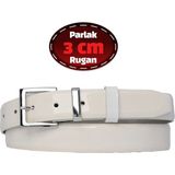 %100 Hakiki Deri, 3 cm Beyaz Rugan Klasik Kadın Kemeri, Business, Iş Kadını, Kumaş, Takım KEMERI-R48 - 90 cm